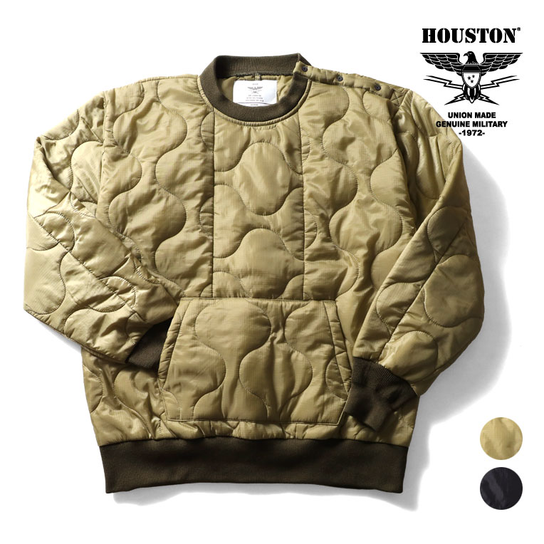 HOUSTON / ヒューストン 22043 CUSTOM LINER C/N PULLOVER / カスタムライナークルーネックプルオーバー -全2色- キルティング スウェット リメイク風 シンプル カンガルーポケット リブ アメカジ ミリタリー MILITARY ユニセックス アウトドア