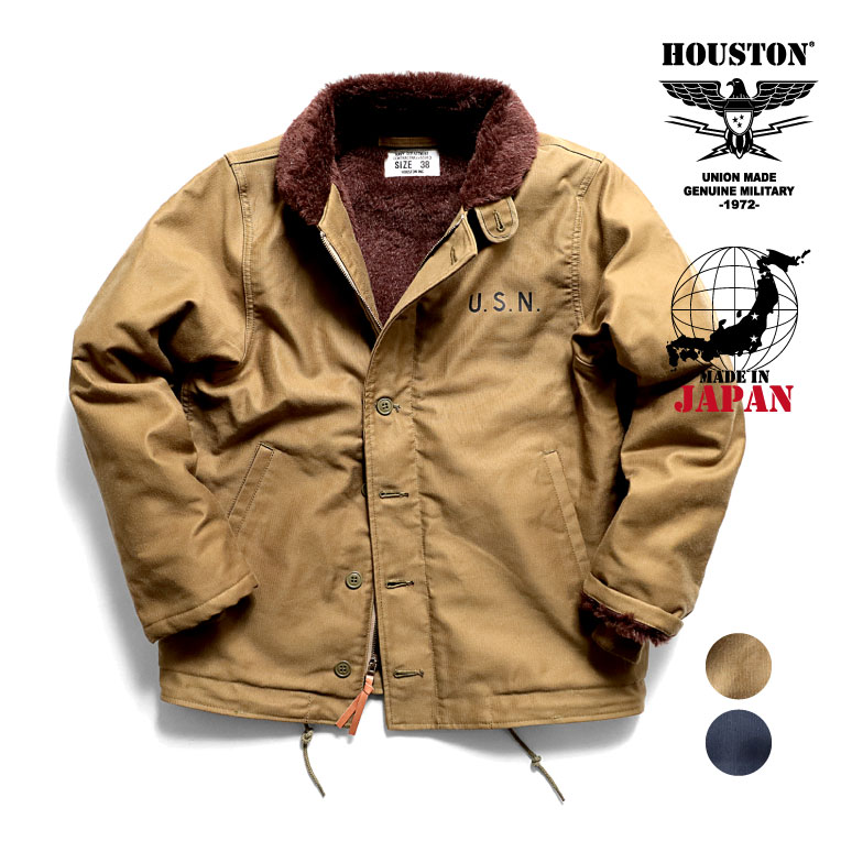 HOUSTON / ヒューストン 51131 ALPACA N-1 DECK JACKET/ アルパカN-1デッキジャケット -全1色- ステンシル ボア バイカー 日本製 ウール リブ ミリタリー MILITARY メンズ 大きいサイズ 本格 冬 アウター ワンポイント 立襟 [51131]