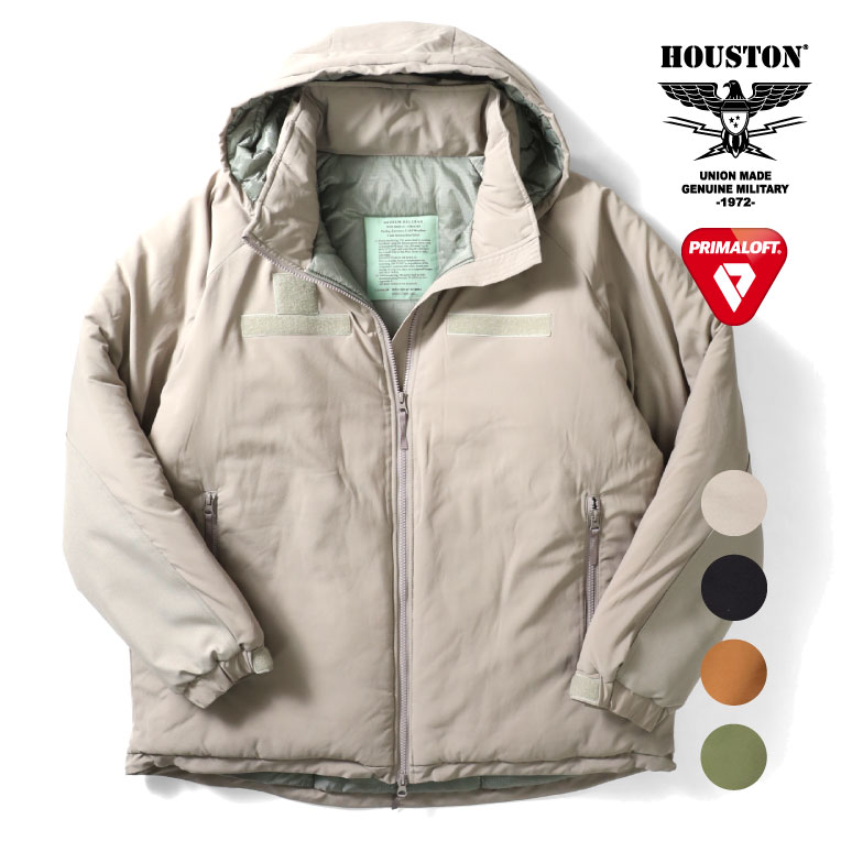 HOUSTON / ヒューストン 51143 PRIMALOFT LEVEL7 JACKET / プリマロフト レベル7ジャケット-全4色- 撥水 マシュマロスーツ ECWCS リップストップ ベルクロ 中綿 ミリタリー MILITARY フード メンズ レディース 大きいサイズ ゆったり 本格