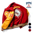 HOUSTON / ヒューストン 51191 MELTON AWARD JACKET(INDIANS) / メルトンアワードジャケット -全3色- スタジャン フェイクレザー ヴィンテージ 中綿 インディアン ミリタリー MILITARY メンズ 大きいサイズ アイビールック カレッジ アイビー ワッペン カスタム 51191