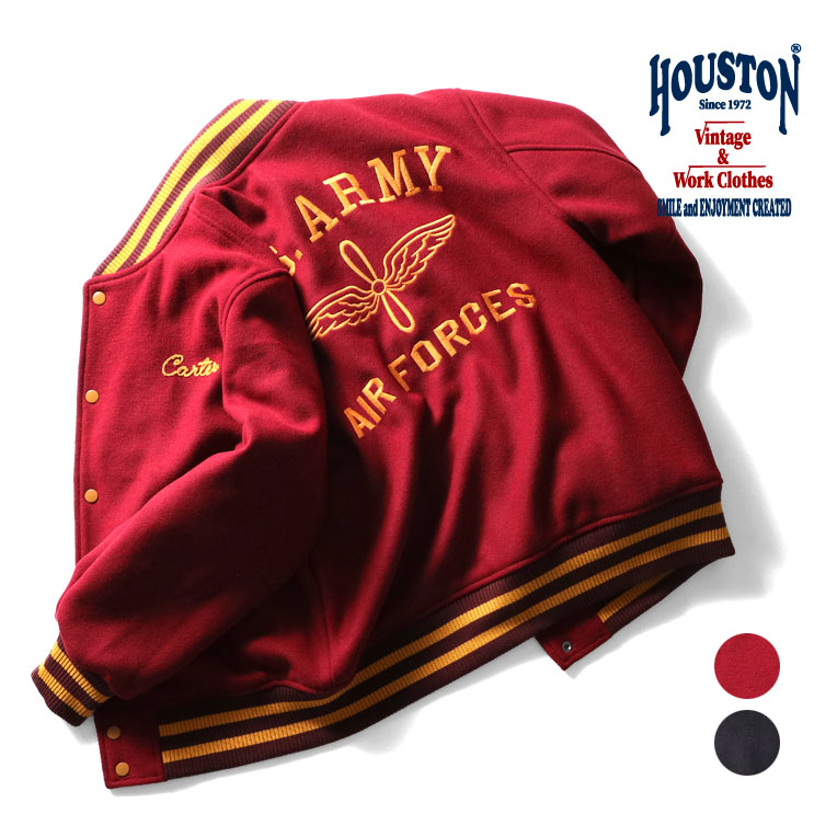 HOUSTON / ヒューストン 51234 MELTON AWARD JACKET (USAAF) / メルトンアワードジャケット -全2色- スタジャン ヴィンテージ 中綿 キルト チェーンステッチ 刺繍 アメカジ ミリタリー MILITARY メンズ ユニセックス アイビールック IVY アイビー 