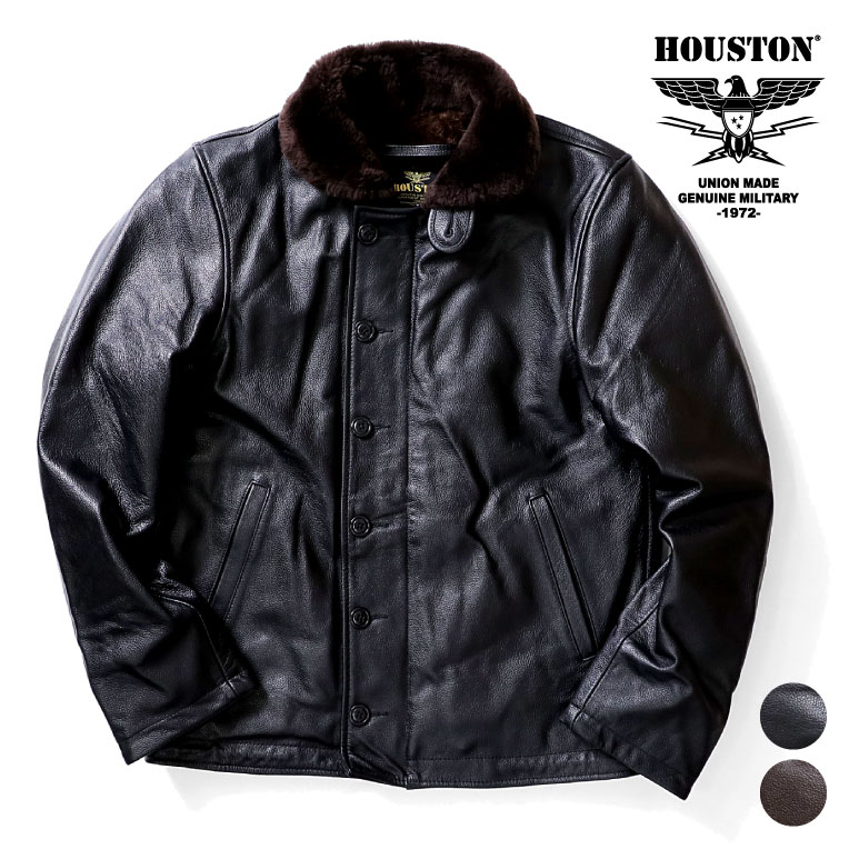 HOUSTON / ヒューストン 8177 COW LEATHER N-1 DECK JACKET / カウレザーN-1デッキジャケット -全2色- アメカジ アウター メンズ ヴィンテージ 革 牛革 本革 ムートン ミリタリー MILITARY 大きいサイズ 秋冬 長袖 立襟 ジップアップ 内ポケット [8177]