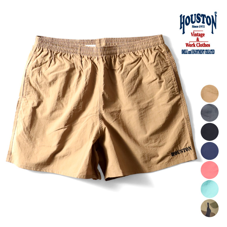 HOUSTON / ヒューストン 10082 TRANING SHORTS / トレーニングショーツ -全7色- メンズ ユニセックス シンプル ミリタリー ワイド 刺繍 ロゴ ワンポイント 撥水 メッシュ ナイロン アウトドア ショートパンツ 