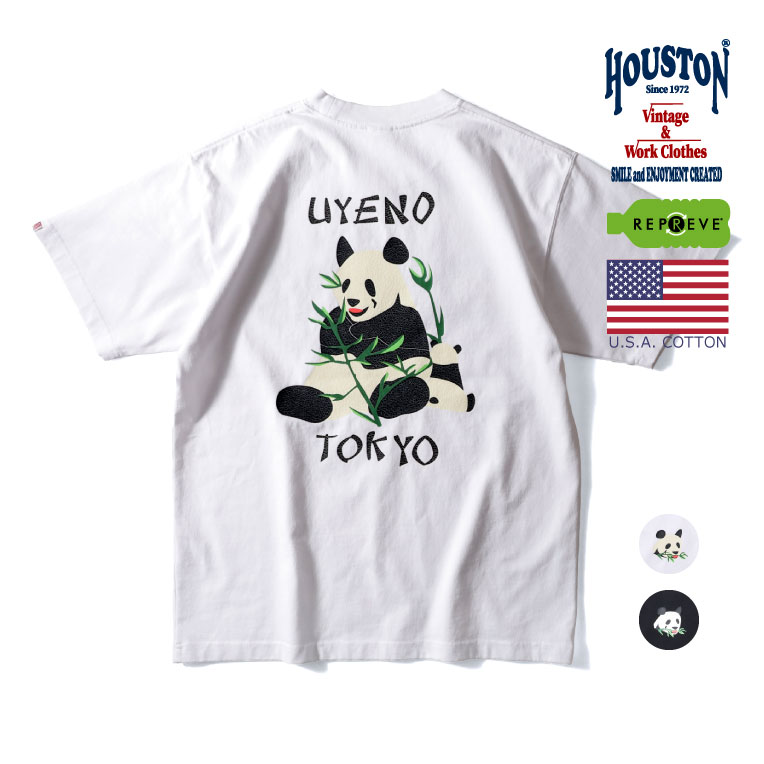 HOUSTON / ヒューストン 22119 RECYCLE US COTTON PRINT TEE PANDA / リサイクルコットンプリント半袖Tシャツ -全2色- クルーネック メンズ パンダ スカジャン 上野 東京 シーズンレス ヴィン…