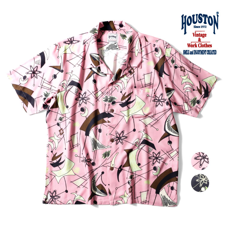 HOUSTON / ヒューストン 40977 ALOHA SHIRT (ATOMIC) / アロハシャツ -全2色- オープンカラー 開襟シャツ メンズ アメリカン 半袖シャツ ココナッツボタン ハワイアンシャツ カジュアル アメカジ 大きいサイズ アトミック ミッドセンチュリー ヴィンテージ 