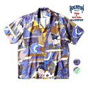 HOUSTON / ヒューストン 40979 ALOHA SHIRT (浮世絵) / アロハシャツ -全2色- オープンカラー 開襟シャツ メンズ アメリカン 半袖シャツ ココナッツボタン ハワイアンシャツ カジュアル アメカジ 大きいサイズ アラベスク POP 日本画 ヴィンテージ 