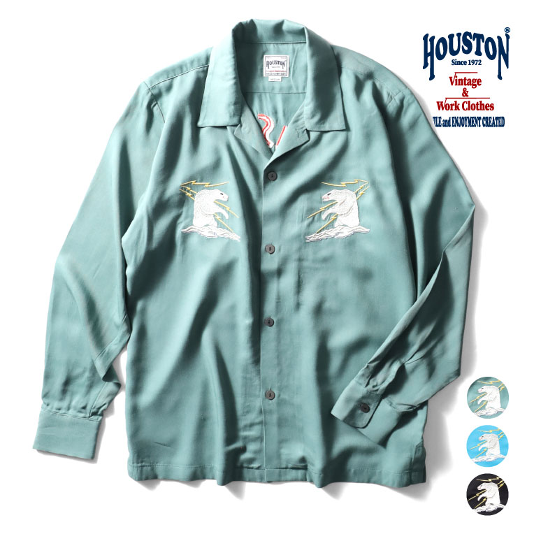 HOUSTON / ヒューストン 40998 SOUVENIR L/S SHIRT (ALASKA) / スーベニアシャツ -全3色- オープンカラー 開襟シャツ メンズ スカシャツ 長袖シャツ アラスカ 刺繍 スカジャン 白熊 ミリタリー カジュアル [40998]のサムネイル