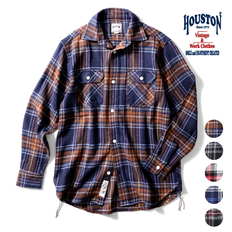 HOUSTON / ヒューストン 41011 CHECK FLANNEL SHIRT / チェックフランネルシャツ -全5色- ミリタリー MILITARY メンズ ユニセックス ワークシャツ 起毛 長袖シャツ ポケット 大きいサイズ 秋冬 41011