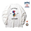 HOUSTON / ヒューストン 22153 SOUVENIR L/S TEE(MAP) / スーベニア長袖Tシャツ(マップ) -全2色- メンズ 大きいサイズ 刺繍風 ベトナム 虎 福 リブ 地図 ギフト プレゼント ミリタリー MILITARY