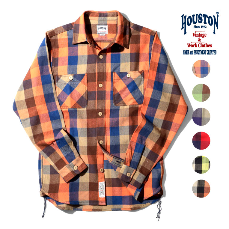 HOUSTON / ヒューストン 40958 BLOCK CHECK VIYELLA SHIRT / ブロックチェックビエラシャツ -全6色- 長袖シャツ フランネルシャツ ワークシャツ メンズ ミリタリー カジュアル 大きいサイズ ヴィンテージ ビンテージ 40958