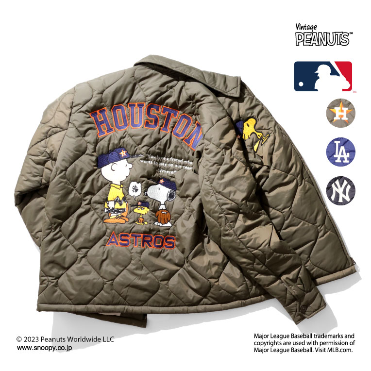 HOUSTON / ヒューストン 51344 PEANUTS × MLB QUILTING JACKET / キルティングジャケット -全3色- ベトジャン スカジャン スヌーピー ピーナッツ 刺繍 ミリタリー MILITARY メンズ レディース 大きいサイズ 野球 ベトナムジャケット