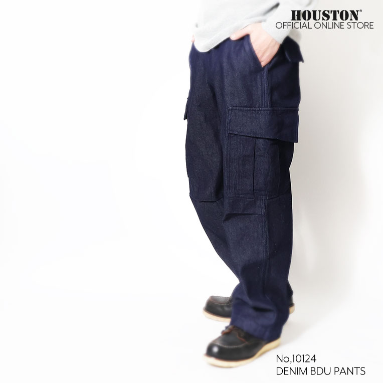HOUSTON / ヒューストン 10124 DENIM BDU PANTS / デニムBDUパンツ -全3色- 9.5オンス ジッパーフライ ワンウォッシュ カーゴパンツ アジャスター ミリタリーパンツ [10124]