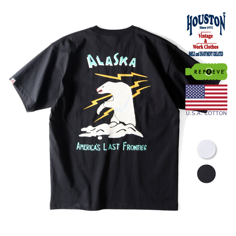 HOUSTON / ヒューストン 22203 RECYCLE US COTTON PRINT TEE ALASKA / リサイクルUSAコットンプリント半袖Tシャツ -全2色- メンズ シンプル ミリタリー 大きいサイズ アラスカ スカジャン 白熊…