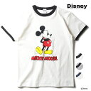 HOUSTON / ヒューストン 22225  MICKEY PRINT RINGER S/S TEE / ミッキープリントリンガー半袖Tシャツ -全3色- メンズ レディース 半袖 ディズニー レトロ コラボ 大きいサイズ リンガー トリム 