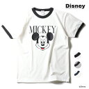 HOUSTON / ヒューストン 22226  MICKEY PRINT RINGER S/S TEE / ミッキープリントリンガー半袖Tシャツ -全3色- メンズ レディース 半袖 ディズニー レトロ コラボ 大きいサイズ リンガー トリム 