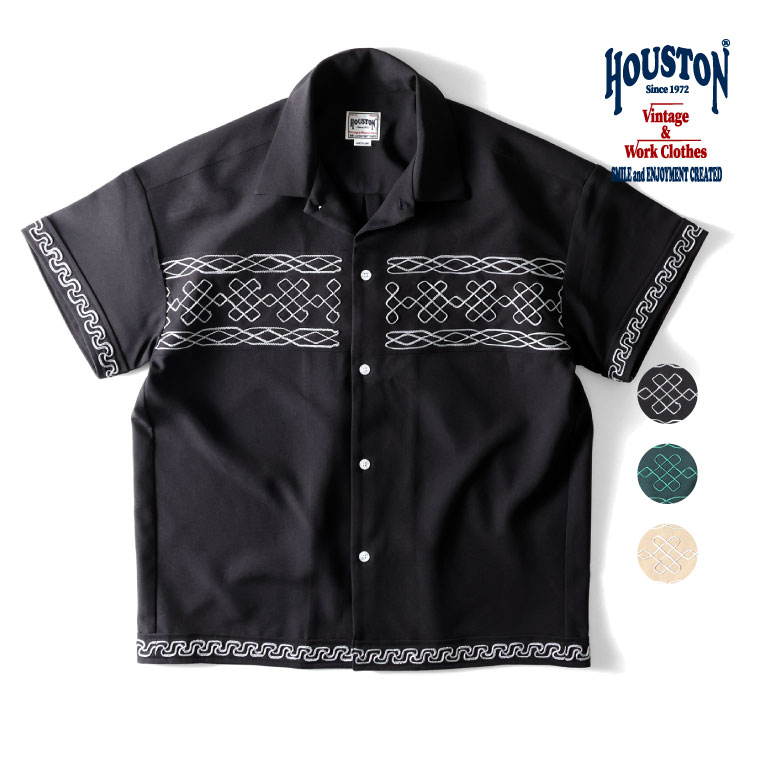 HOUSTON / ヒューストン 41138 CORD EMBROIDERY S/S SHIRT / コード刺繍半袖シャツ -全3色- メンズ シンプル カジュアル アメカジ ヴィンテージ リゾート ワイドシルエット [41138]のサムネイル