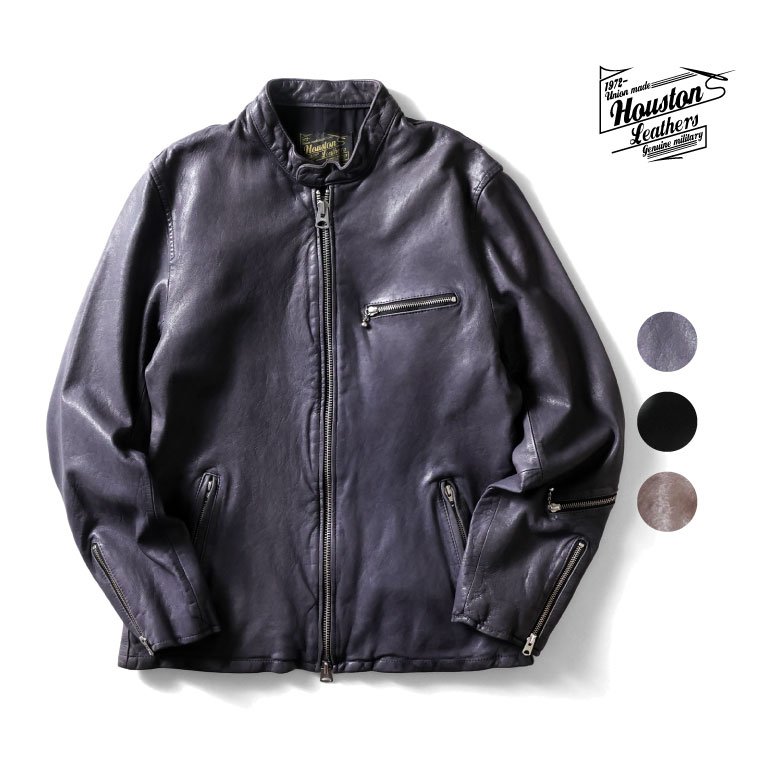 Military Jacket - HOUSTON / ヒューストン 8224 LEATHER SINGLE RIDERS JACKET / レザーシングルライダースジャケット -全3色- 革ジャン アメカジ ミリタリー MILITARY メンズ 大きいサイズ バイカー[8224]