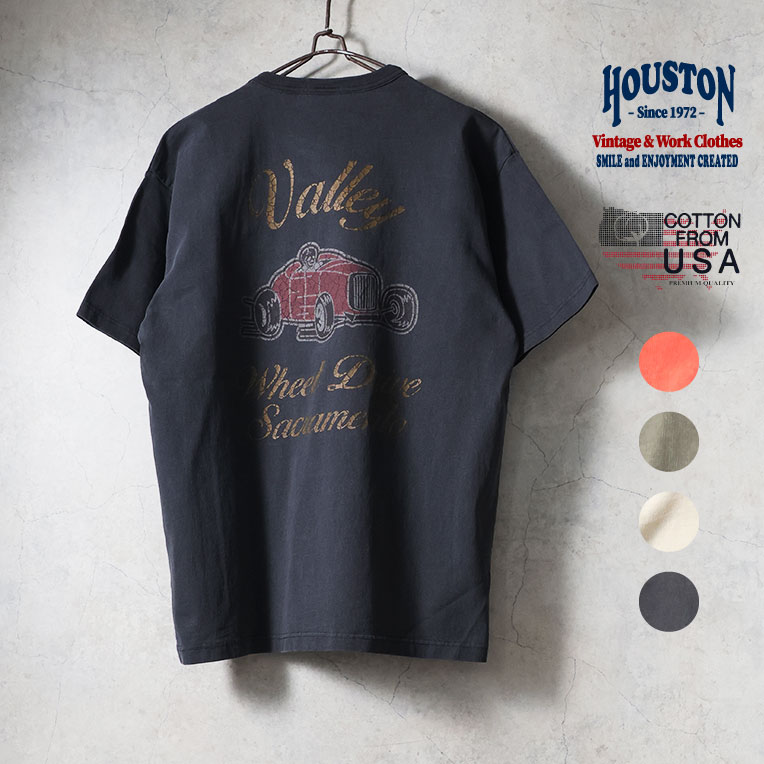 HOUSTON / ヒューストン 22397 PIGMENT U.S. COTTON PRINT TEE(HOT ROD) / ピグメントU.S.コットンプリント半袖Tシャツ -全4色- メンズ MILITARY アメカジ ビンテージ ミリタリー 大きいサイズ 7.6oz 