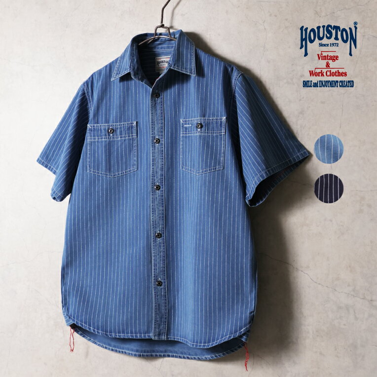 HOUSTON / ヒューストン 41349 WABASH S/S WORK SHIRT / ウォバッシュ 半袖 ワークシャツ -全2色- 半袖シャツ メンズ ワバッシュ ワーク ストライプ 縦縞 カジュアル アメカジ [41349]
