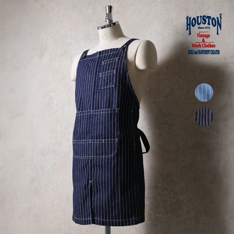 HOUSTON / ヒューストン 6908 WABASH DENIM WORK APRON / ウォバッシュ デニム ワーク エプロン -全2色- 作業着 メンズ ワバッシュ ワーク ストライプ 縦縞 ワークウェア アメカジ [6908]