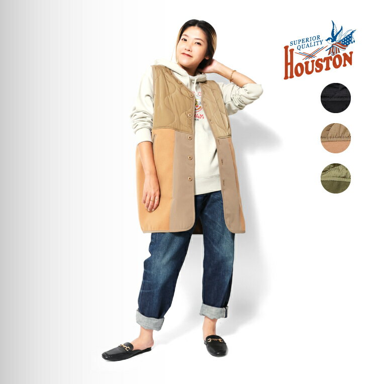 HOUSTON woman / ヒューストン ウーマン 23HL053 TRENCH LINER VEST / トレンチ ライナーベスト -全3色- レディース 前開き Vネック ジレ ミドル ミリタリー キルティング ヴィンテージ 23HL053