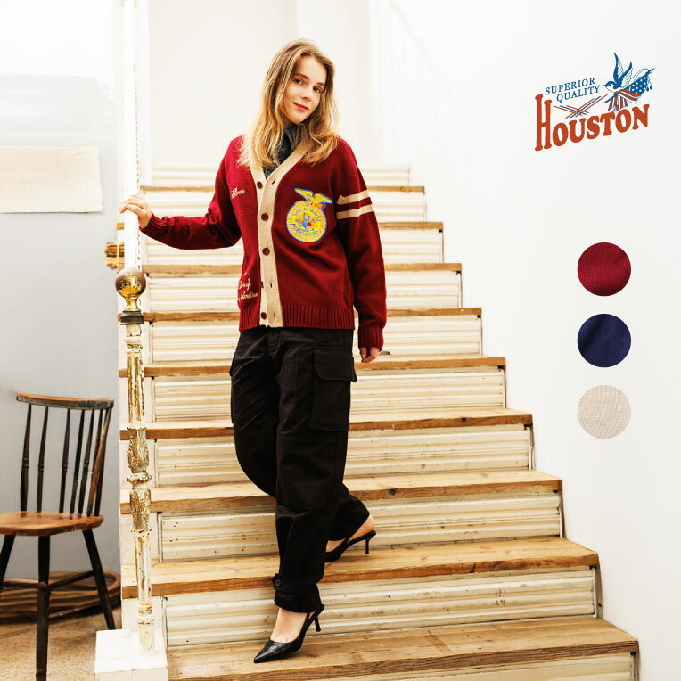 HOUSTON woman / ヒューストン ウーマン 2028W FFA RETTERED CARDIGAN / FFAレタードカーディガン -全3..
