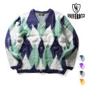 UNIVERD72 / ユニバード 22135 MOHAIR TOUCH CARDIGAN (DIAMOND) / モヘアタッチ起毛カーディガン (ダイアモンド) -全4色- 長袖 ニット ジャガード アーガイル柄 大きいサイズ Vネック メンズ 羽織り ルーズ シンプル ガーターリブ 貝調ボタン 