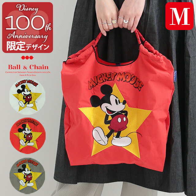ball＆chain ボールアンドチェーン MICKEY STAR Min the groove インザグルーヴ 刺繍 エコ バッグ エコバッグ 鞄 かばん 肩掛け レディース ファッション 雑貨 Mサイズ スター 星 ミッキー Disney ディズニー 大人 カジュアル 限定 ディズニー100 軽量 ギフト プレゼントのサムネイル