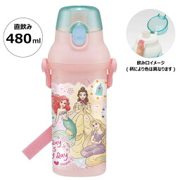 ディズニープリンセス プラスチックボトル 直飲み ワンタッチ 480ml 食洗機対応 DISNEY 水筒 かわいい キャラクター グッズ プレゼント ギフト なないろ堂