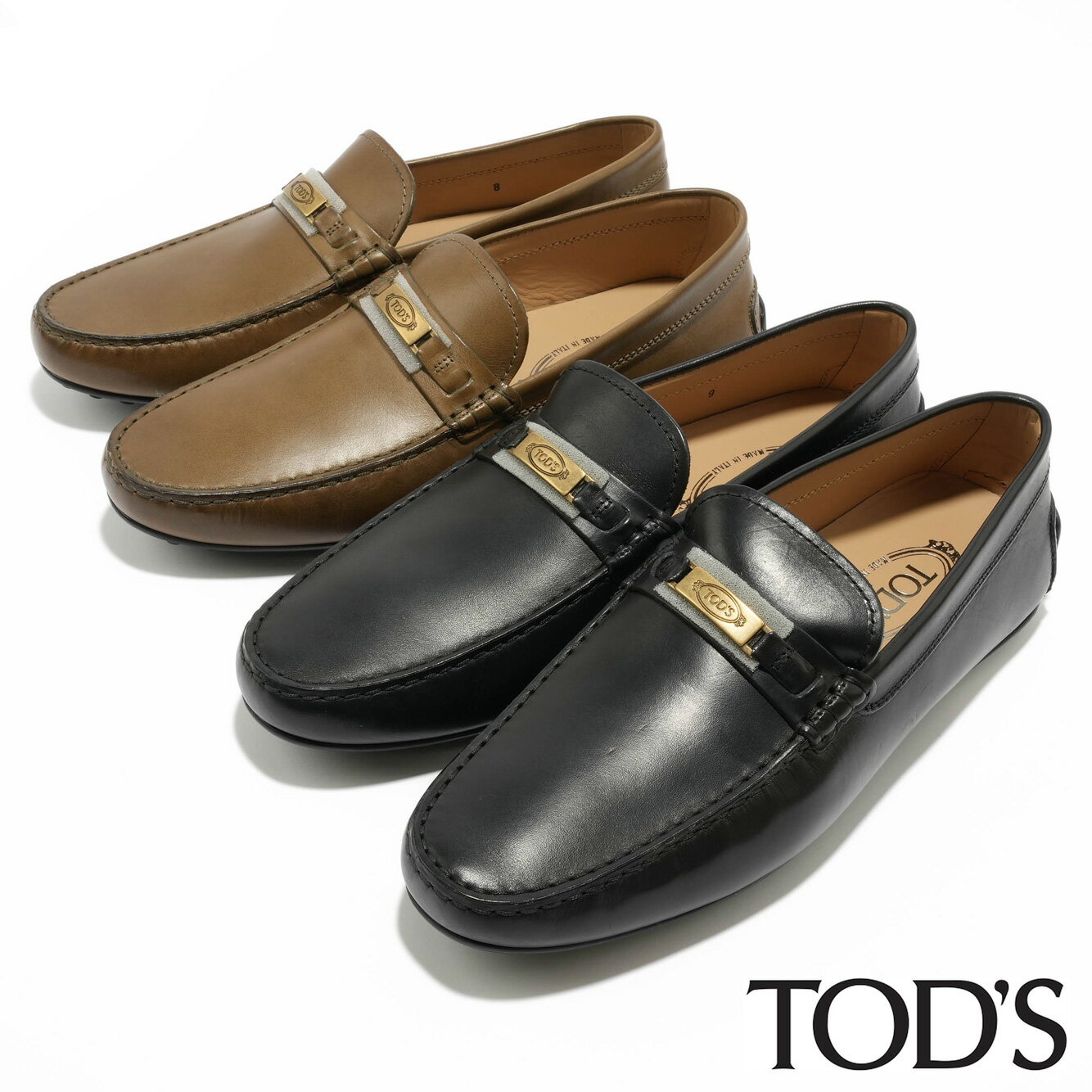 TOD’S City Gommino Driving Shoes in Leather トッズ ドライビングシューズ モカシン ローファー レザーシューズ スリッポン レザー 黒 ブラック ライトブラウン 薄茶 メンズ 男性