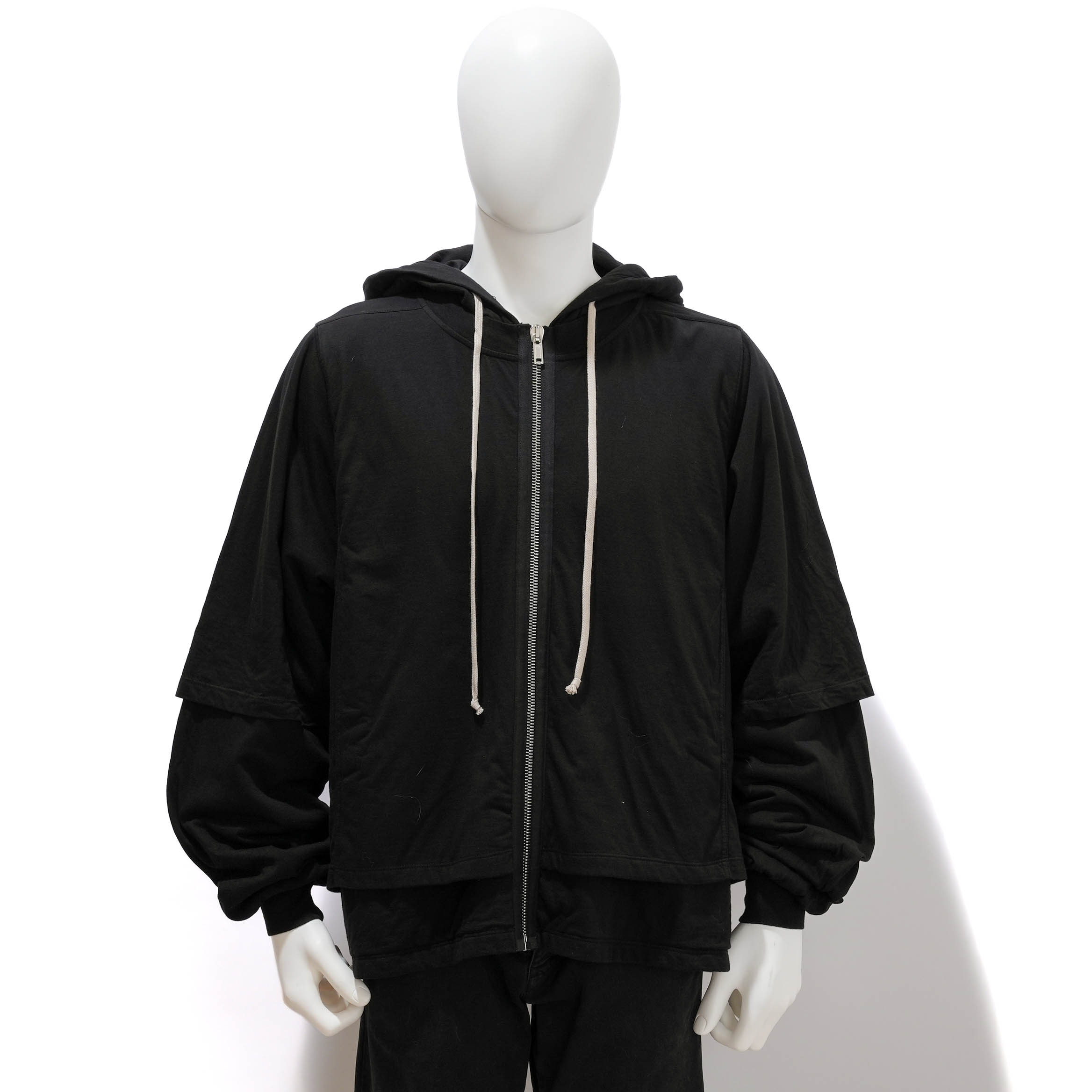 RICK OWENS DRKSHDW ZIPPED HUSTLER HOODIE リックオウエンス ダークシャドウ レイヤー パーカー ジップ ブラック 黒 メンズ 男性 ストリート