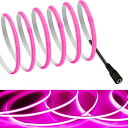 COB テープライトLEDストリップライトフレキシブル 高密度 幅5mm 隠れたLEDテープライト2m 320LEDs/m ピンク DC12V 180°発光CR...