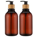 segbeauty シャンプーボトル ディスペンサー 2本セット 500ML 洗剤用 お風呂 温泉 台所 6枚シール付き(茶色)