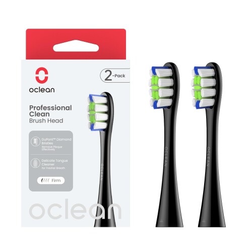 Oclean 電動歯ブラシ替えブラシ 2本セット | 硬め毛で高いプラーク除去力 | 全Ocleanモデル対応(プロ仕様クリーン・ブラック)