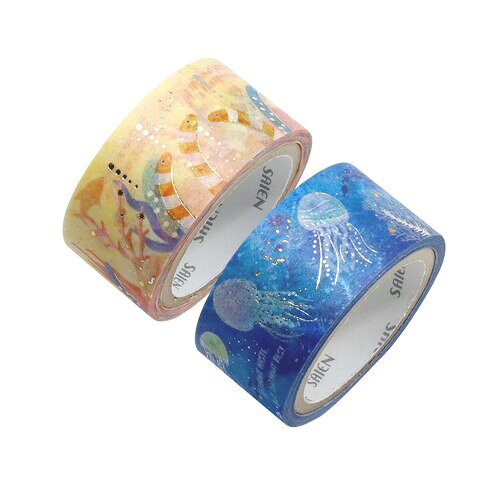 カミイソ産商 マスキングテープ SAIEN Marine Life 2柄セット (チンアナゴ・クラゲ) 日本製 約幅20mm幅×2巻セット UR-1079