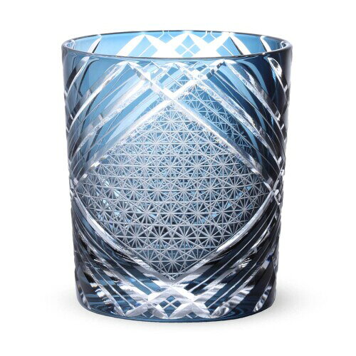 J-kitchens 切子 ウイスキー グラス カップ Φ80xH90mm 280cc 窓小紋 インクブルー No752802