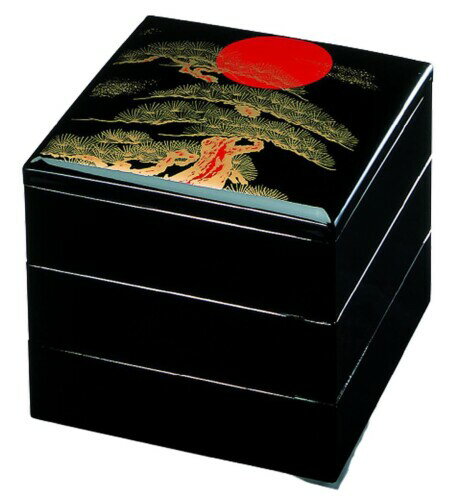 J-kitchens 重箱 3段 8寸 宝徳 お重箱 日の出松 24.2cm x 24.2cm x 19.5cm 日本製