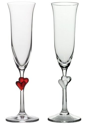 Stolzle シャンパングラス 「ラムール ハート」 ペア レッド & サティン ハート