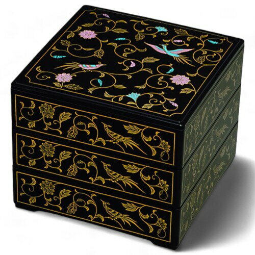 J-kitchens 漆器 重箱 3段 6.5寸 角 黒鳳凰 19cm 樹脂製 お重 お重箱 日本製