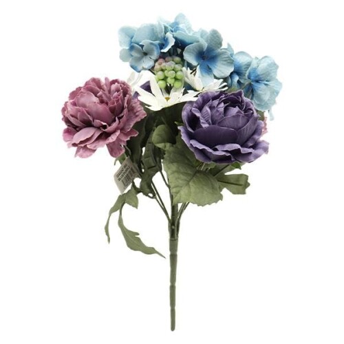 造花 シルクフラワー 『ミックスローズブッシュ ブルー/パープル GA0247-093』