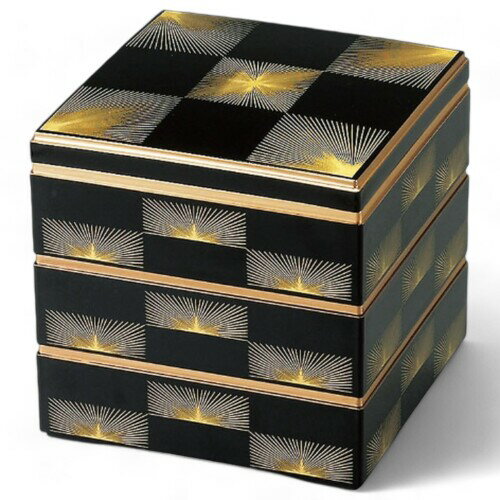 J-kitchens 漆器 重箱 3段 6.5寸 彩校倉 重黒松葉市松 19cm 樹脂製 お重 お重箱 日本製