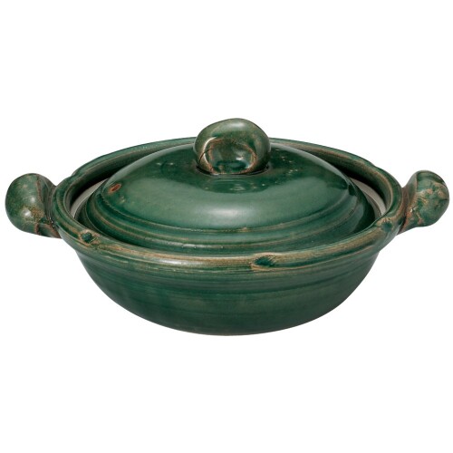 山下工芸 土鍋 陶器 38×[ファイ]31×18.5cm(身10.5cm) 織部 手造 10号鍋 15031100