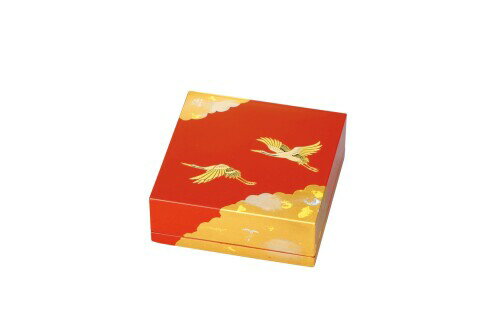 中谷兄弟商会『山中塗』高級朱肉入 黒 古代朱塗 金銀箔蒔絵 祥鶴 37-2012