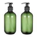 ポンプボトル 300ml 遮光瓶 シャンプー ボトル ドロップポンプ瓶 詰め替え容器 PET製 大容量 2本セット(緑)