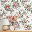 VEELIKE 花柄 壁紙シール クロス 44.5cmx3m 白地 薔薇の柄 水彩タッチ リメイクシート 白 カッティングシート リフォーム インテリア 壁紙シート シールタイプ 襖紙 ふすま紙 ウォールステッ