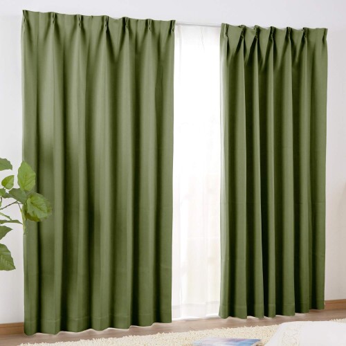 シーフィールド 1級遮光 断熱 防音 カーテン 2枚組 幅100×210cm丈 モスグリーン HZ-1k-br-N