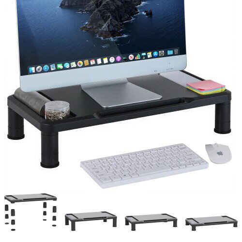 VECELO モニター台 モニタースタンド 幅55.5×奥行26.5×高さ11.4cm スマホホルダー付き 滑り止め 組立簡..