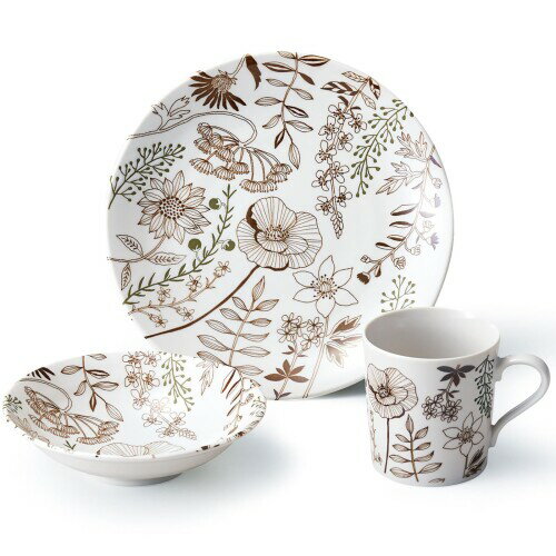 aito製作所 「 フラワーパターン 」 軽量 23cm カフェプレート 皿 サラダボウル マグカップ 3点 ギフト..