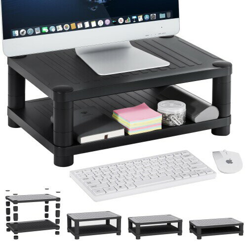 VECELO モニター台 モニタースタンド 幅42.8×奥行30.2×高さ17.7cm 二段式 スマホホルダー付き 組立簡単..