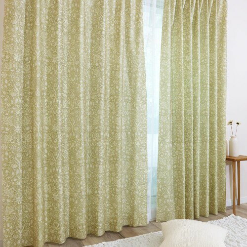 ウィリアム・モリス 国産防炎カーテン 2枚組P264 (約130cm幅×約220cm丈) 3級遮光 遮熱 断熱 目隠し 人気 多機能